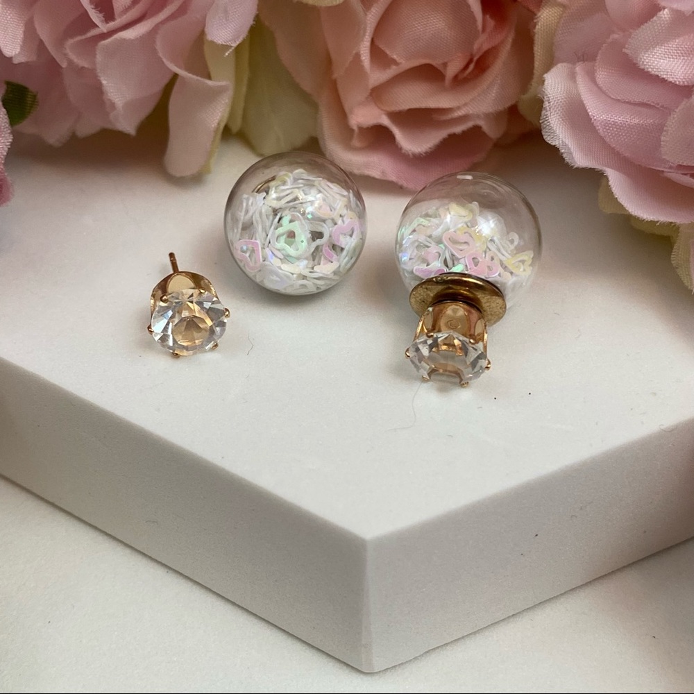 Double Stud Iridescent Heart Confetti Earrings - Picture 12 of 16